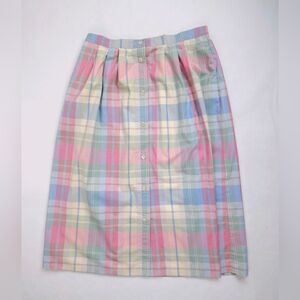 Alfred Dunner Pastel Plaid A-Line Vintage 80s Button-Down Skirt Women's Medium